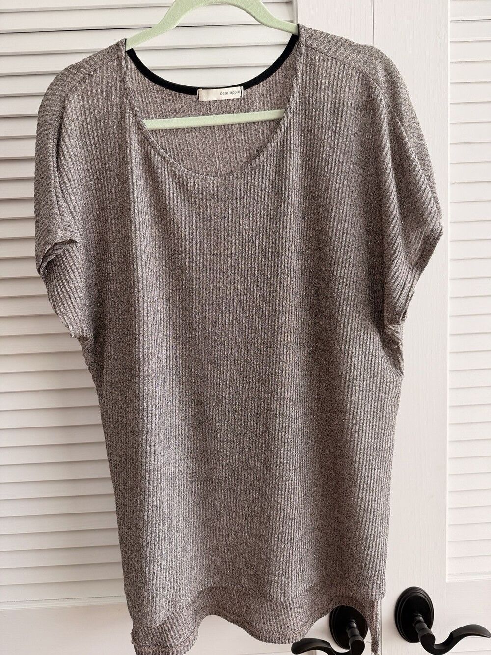 Dear Apple Shimmer Knit Top Medium Taupe Metallic Ribbed Dolman Sleeve Made USA